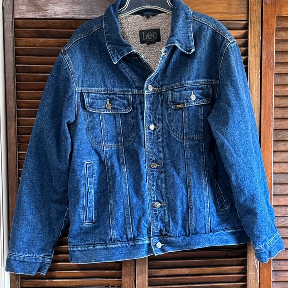 Vintage LEE Trucker Jean Jacket Sherpa Rider Denim Men's Sz Medium sku 3371 - Picture 1 of 14